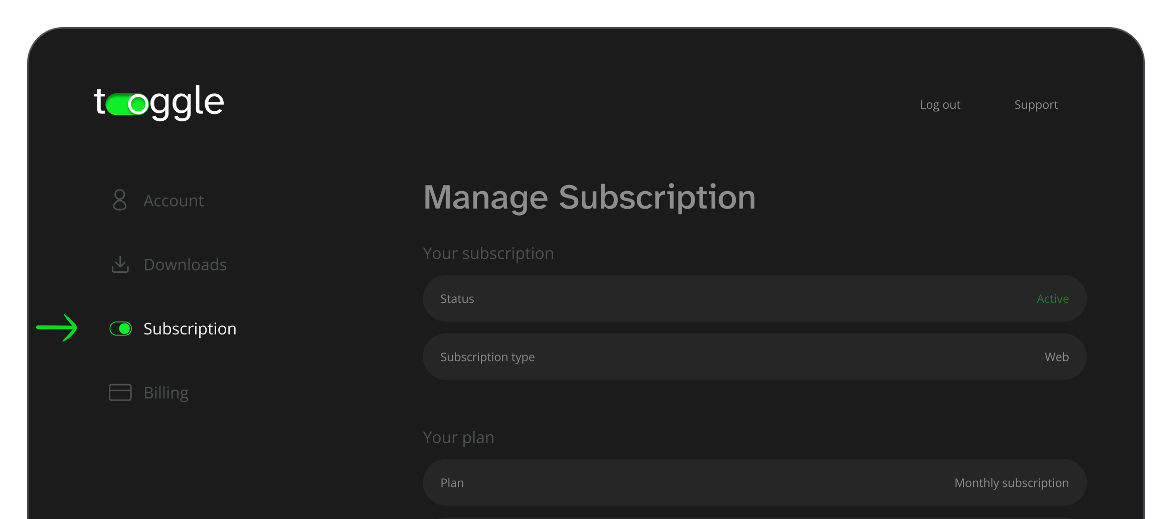 go to the subscription management section